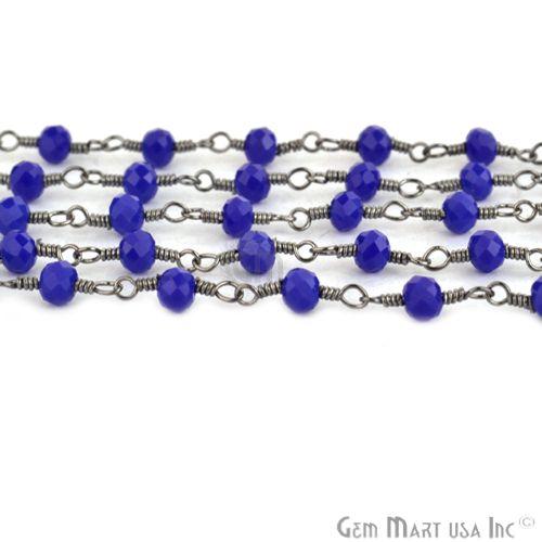 Dark Blue Chalcedony 3-3.5mm Oxidized Wire Wrapped Beads Rosary Chain (762841169967)