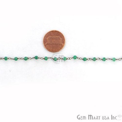 Dyed Emerald 3-3.5mm Oxidized Wire Wrapped Beads Rosary Chain (762843103279)