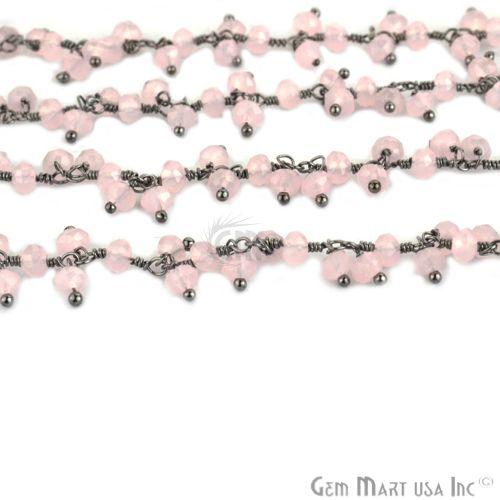 Rose Chalcedony Faceted Beads Oxidized Wire Wrapped Cluster Dangle Chains (764151398447)