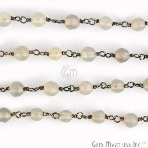 Grey Jade Faceted Beads 4mm Oxidized Wire Wrapped Rosary Chain