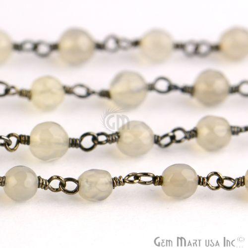 Grey Jade Faceted Beads 4mm Oxidized Wire Wrapped Rosary Chain