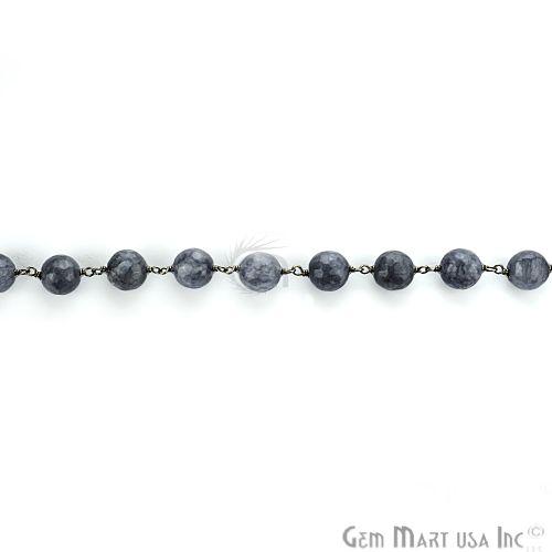 Gray Jade Faceted Beads Round Shape Oxidized Link Rosary Chain