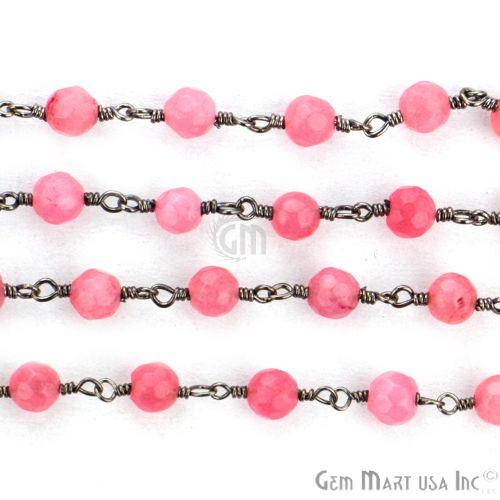 Pink Sunstone Jade 4mm Beads Oxidized Wire Wrapped Rosary Chain (762852245551)