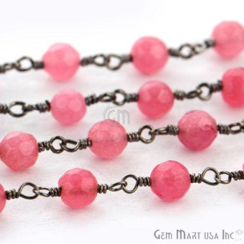 Pink Sunstone Jade 4mm Beads Oxidized Wire Wrapped Rosary Chain (762852245551)