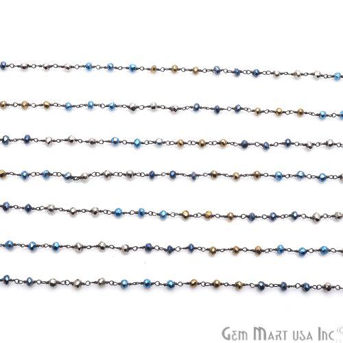 Metallic Blue Ray Pyrite & Metallic Golden Oxidized Wire Wrapped Beaded Rosary Chain