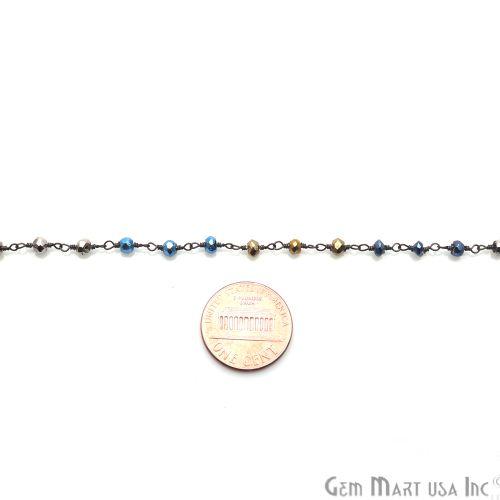 Metallic Blue Ray Pyrite & Metallic Golden Oxidized Wire Wrapped Beaded Rosary Chain