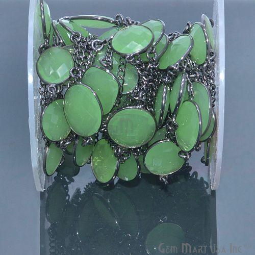 Green chalcedony 10-15mm Oxidized Link Bezel Connector Chain (764035498031)