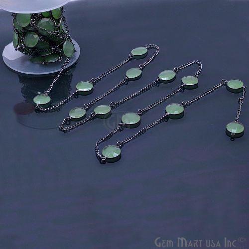 Green chalcedony 10-15mm Oxidized Link Bezel Connector Chain (764035498031)