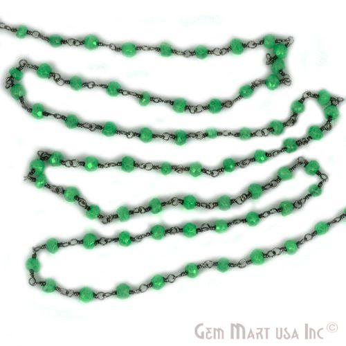 Green Chalcedony 3-3.5mm Oxidized Wire Wrapped Beads Rosary Chain (762853031983)
