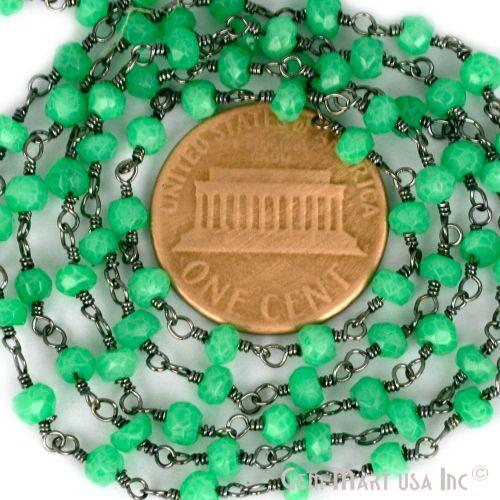 Green Chalcedony 3-3.5mm Oxidized Wire Wrapped Beads Rosary Chain (762853031983)