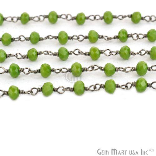 Green Chrysoprase 3-3.5mm Oxidized Wire Wrapped Beads Rosary Chain (762853818415)