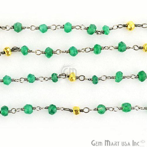 Green Onyx With Golden Pyrite 3-3.5mm Oxidized Wire Wrapped Beads Rosary Chain (762855784495)