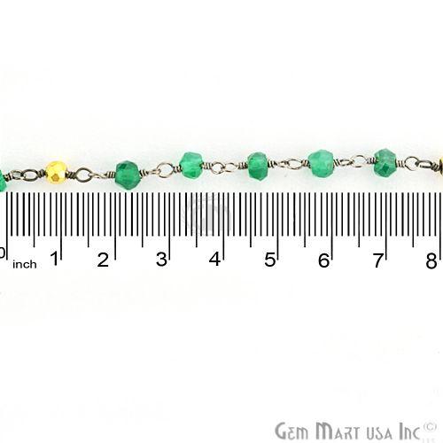 Green Onyx With Golden Pyrite 3-3.5mm Oxidized Wire Wrapped Beads Rosary Chain (762855784495)