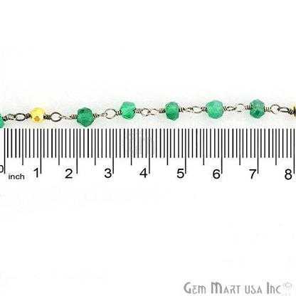 Green Onyx With Golden Pyrite 3-3.5mm Oxidized Wire Wrapped Beads Rosary Chain (762855784495)