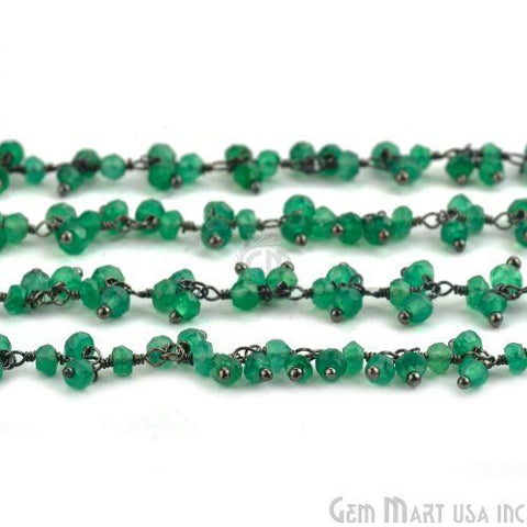 Green Onyx Faceted Beads Oxidized Wire Wrapped Cluster Dangle Chains (764152447023)