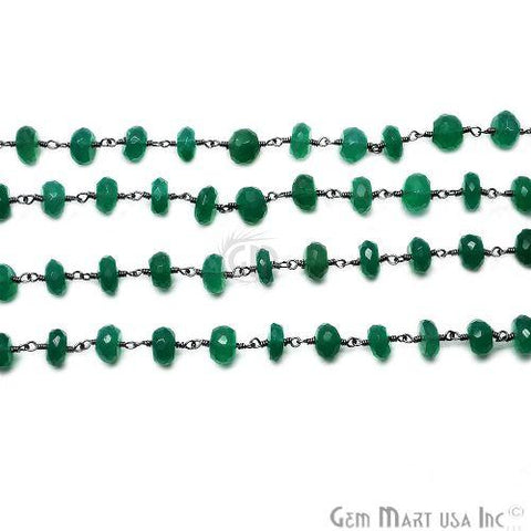 Green Onyx Rondelle Oxidized Wire Wrapped Rosary Chain (762858602543)