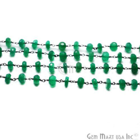 Green Onyx Rondelle Oxidized Wire Wrapped Rosary Chain (762858602543)