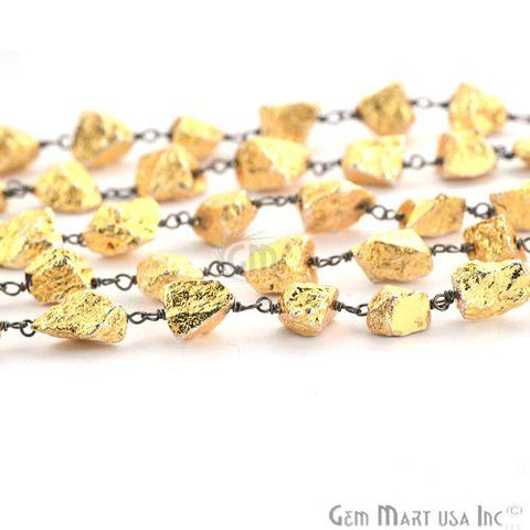 Golden Pyrite Rough Fancy Nugget Beads Oxidized Rosary Chain (762859520047)