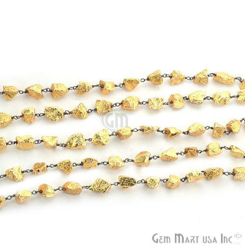 Golden Pyrite Rough Fancy Nugget Beads Oxidized Rosary Chain (762859520047)