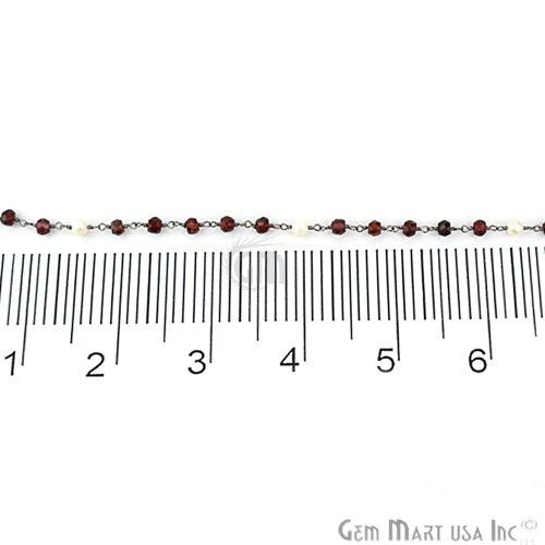 Garnet With Pearl 4mm Oxidized Wire Wrapped Beads Rosary Chain (762860109871)
