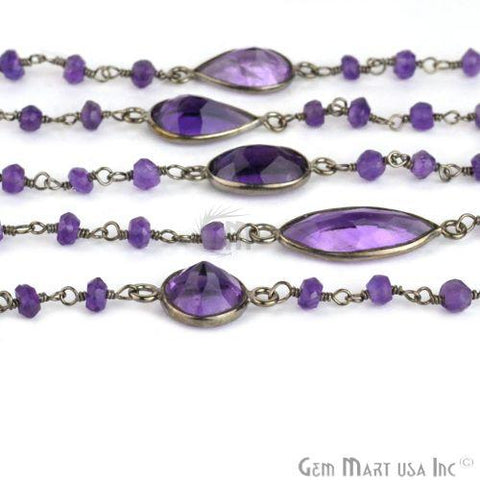 Amethyst 10mm Beads Oxidized Bezel Rosary Connector Chain