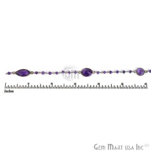 Amethyst 10mm Beads Oxidized Bezel Rosary Connector Chain