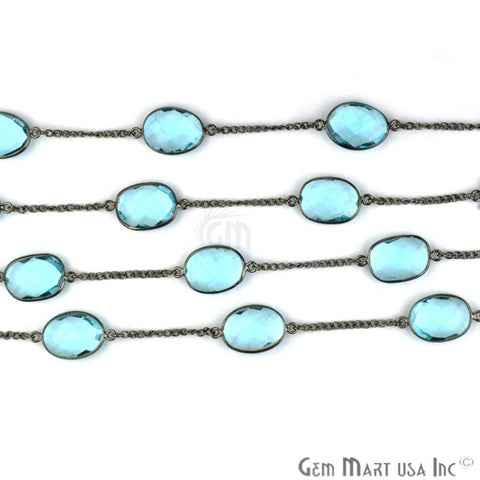 Blue Topaz 15mm Oxidized Bezel Link Connector Chain (764037234735)