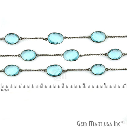 Blue Topaz 15mm Oxidized Bezel Link Connector Chain (764037234735)