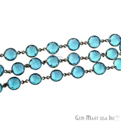 Blue Topaz 12mm Round Oxidized Bezel Continuous Connector Chain (764247998511)