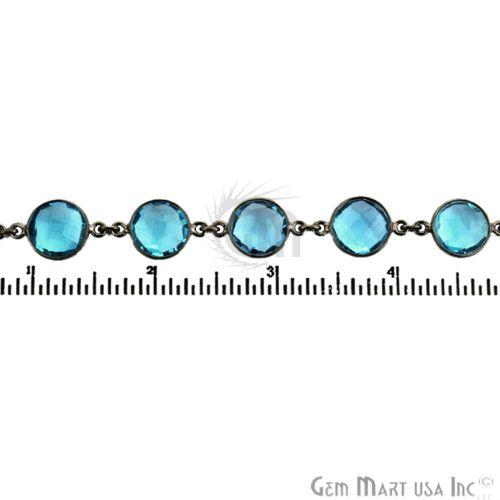 Blue Topaz 12mm Round Oxidized Bezel Continuous Connector Chain (764247998511)