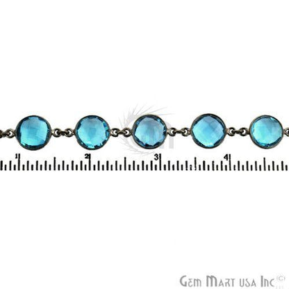 Blue Topaz 12mm Round Oxidized Bezel Continuous Connector Chain (764247998511)