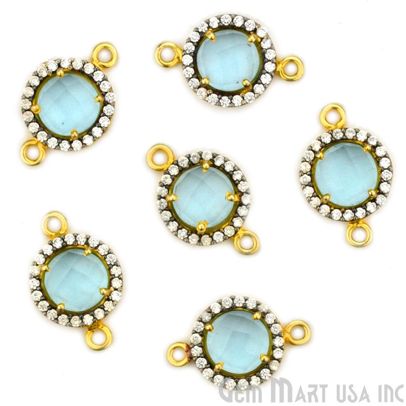 Cubic Zircon Pave Druzy 8mm Round Gold Plated Double Bail Connector (Pick Stone) - GemMartUSA