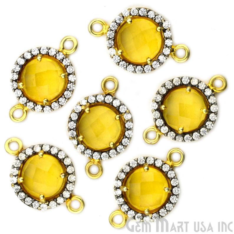 Cubic Zircon Pave Druzy 8mm Round Gold Plated Double Bail Connector (Pick Stone) - GemMartUSA