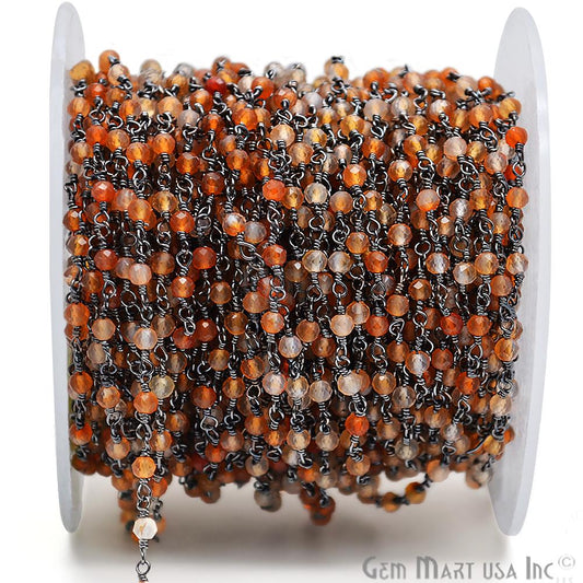 Hessonite Rondelle Oxidized Wire Wrapped Beads Rosary Chain (762863747119)