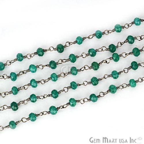 Emerald Jade Faceted 3-3.5mm Oxidized Wire Wrapped Beads Rosary Chain (762868695087)