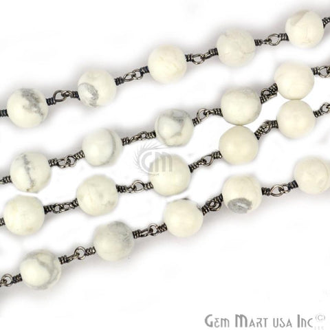 Howlite Jade Faceted Beads 8mm Oxidized Wire Wrapped Rosary Chain - GemMartUSA