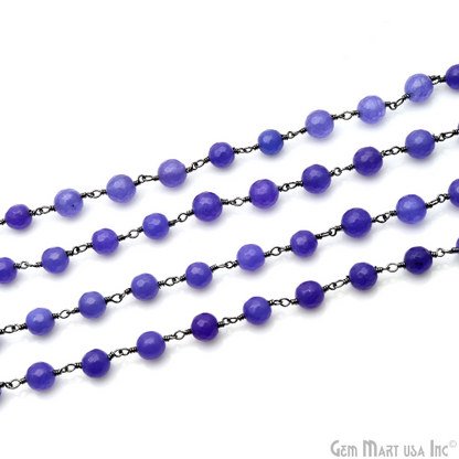 Light Purple Jade 8mm Round Oxidized Cabochon Beads Gemstone Rosary Chain