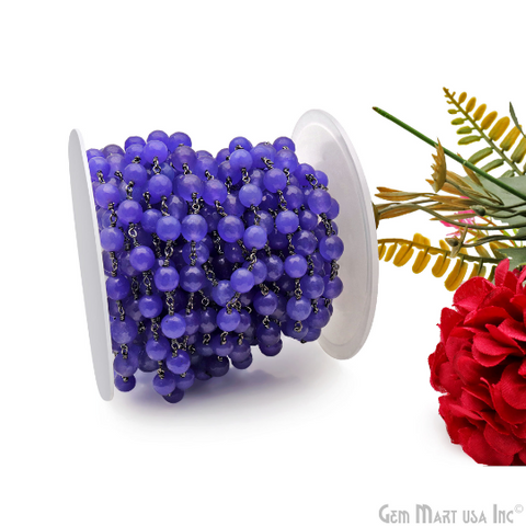 Light Purple Jade 8mm Round Oxidized Cabochon Beads Gemstone Rosary Chain