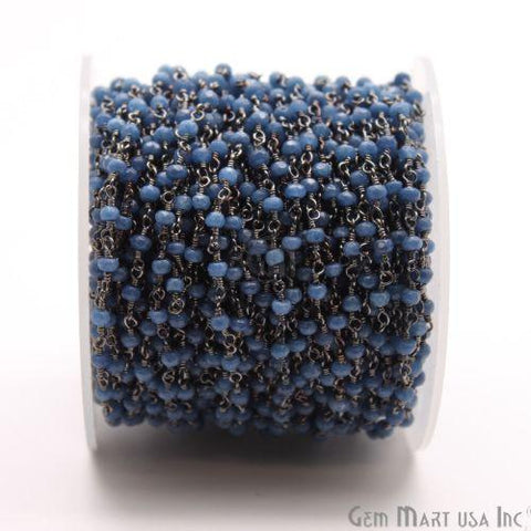 Blue Sapphire Jade Gemstone Beads 3-3.5mm Oxidized Wire Wrapped Rosary Chain