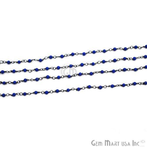 Blue Sapphire Jade Gemstone Beads 3-3.5mm Oxidized Wire Wrapped Rosary Chain