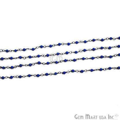 Blue Sapphire Jade Gemstone Beads 3-3.5mm Oxidized Wire Wrapped Rosary Chain