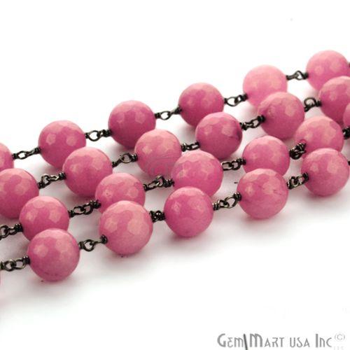 Strawberry Jade Faceted 10mm Beads Oxidized Rosary Chain (762872594479)