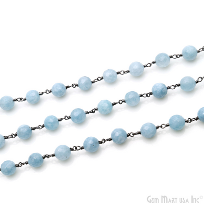 Turquoise Blue Jade 8mm Round Oxidized Cabochon Beads Gemstone Rosary Chain