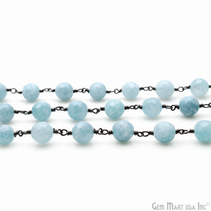 Turquoise Blue Jade 8mm Round Oxidized Cabochon Beads Gemstone Rosary Chain