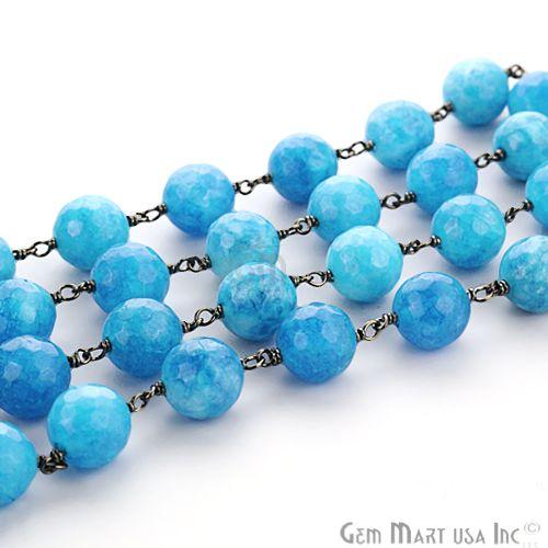Turquoise Jade Faceted 10mm Beads Oxidized Rosary Chain (762873118767)