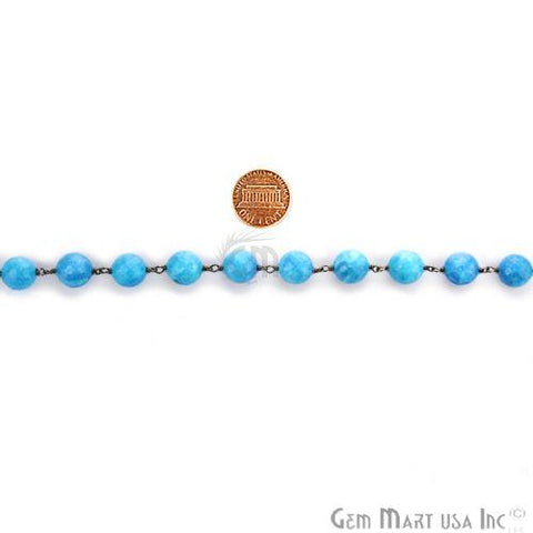 Turquoise Jade Faceted 10mm Beads Oxidized Rosary Chain (762873118767)