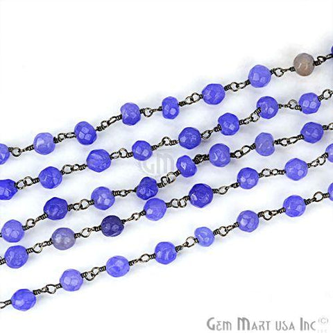Tanzanite Jade 4mm Beads Oxidized Wire Wrapped Rosary Chain (762874363951)