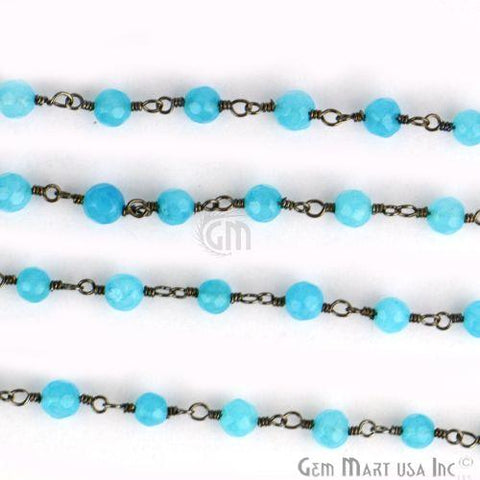 Sky Blue Jade 4mm Beads Oxidized Wire Wrapped Rosary Chain (762875871279)