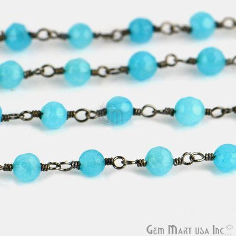 Sky Blue Jade 4mm Beads Oxidized Wire Wrapped Rosary Chain (762875871279)