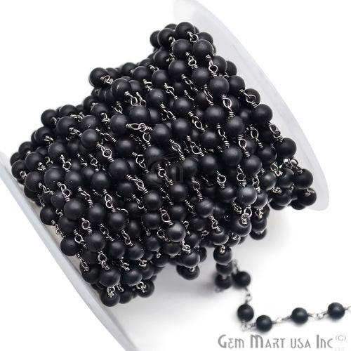 Black Tourmaline Oxidized Wire Wrapped Beads Rosary Chain (762879508527)
